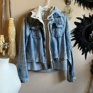 Free people Destroyed denim jean jacket hoodie s
